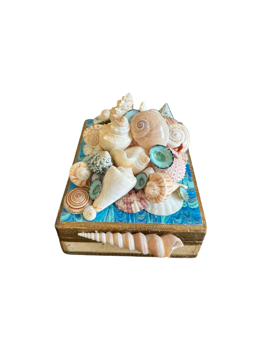 Jenn Leverett Art - Shell Encrusted Box w Marble Paper