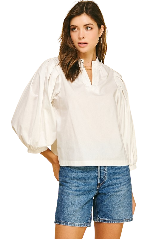 Balloon Sleeve Poplin Blouse