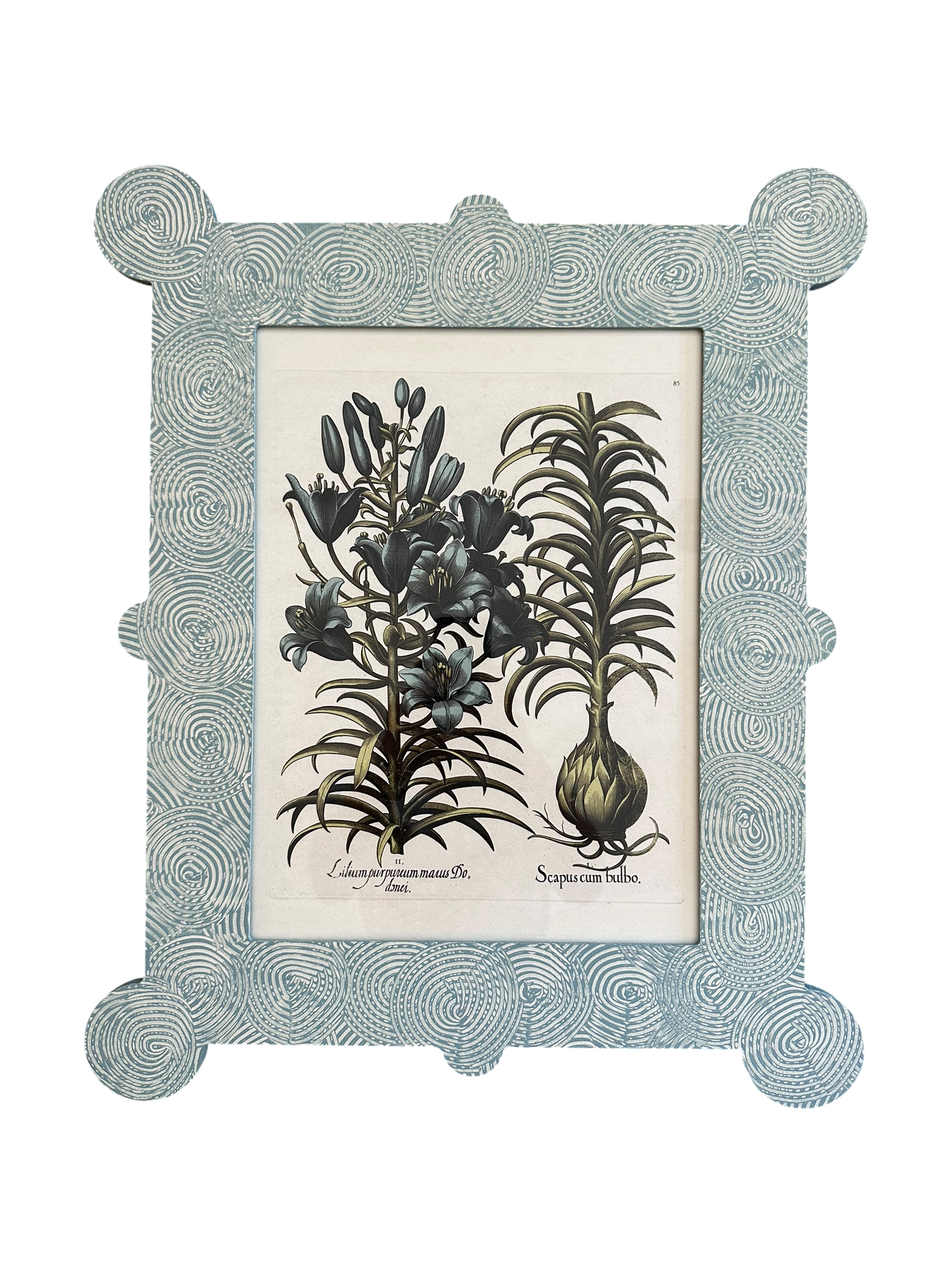 Blue Floral Botanical Print in Hand-Painted Frame