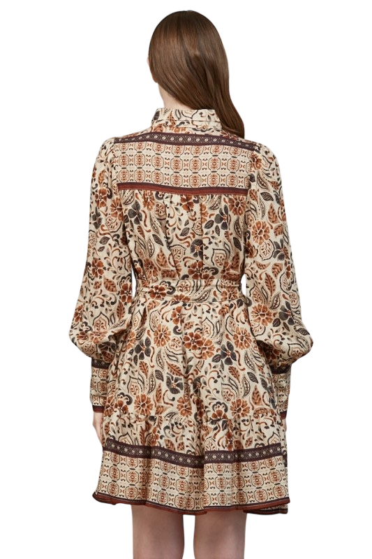 Tiered Mini Dress With Pintuck Neckband