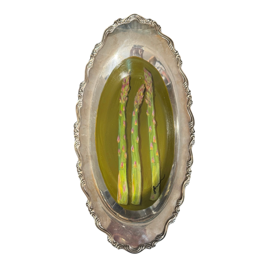 Jenn Leverett Art - Asparagus on Oval Silver / Green