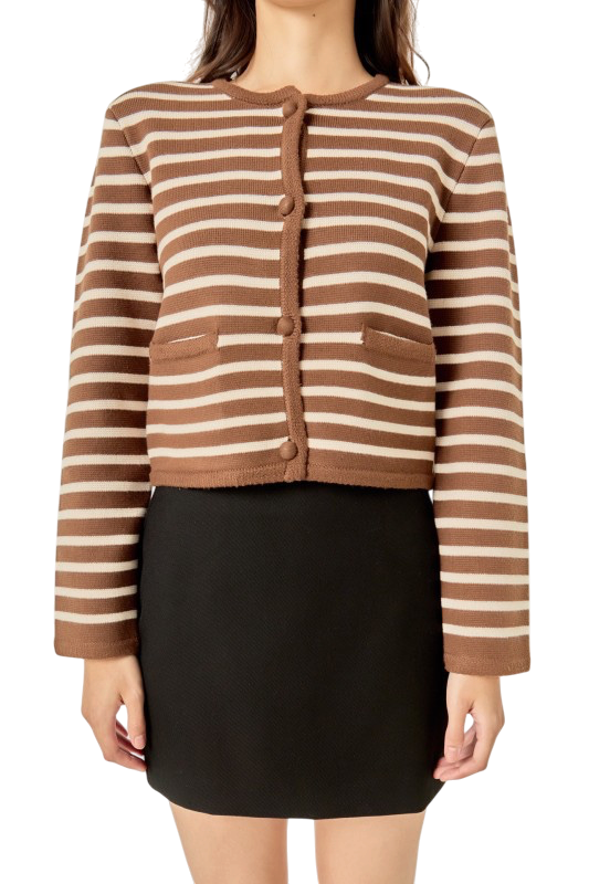 Brown Striped Knit Cardigan