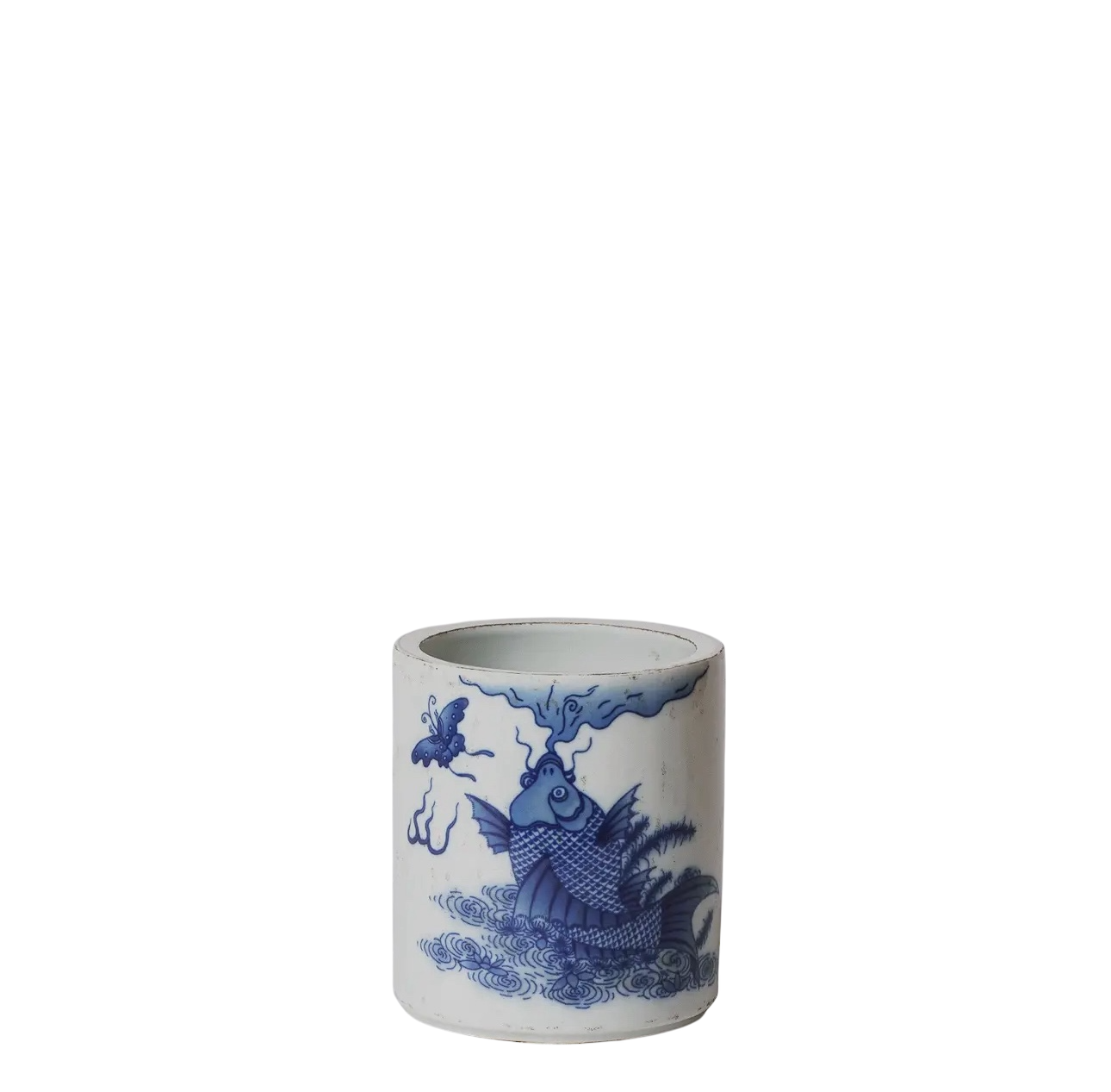 Tiny Blue & White Leaping Carp Cachepot