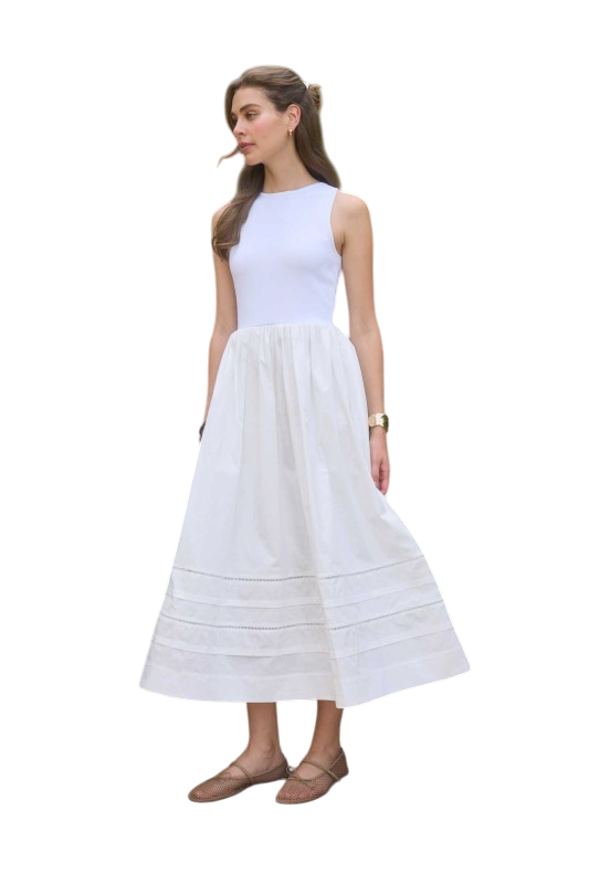 Sleeveless Mix Media Midi - Off White