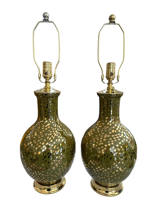 Presidio Lamp - Dappled Olive + Gold Lustre