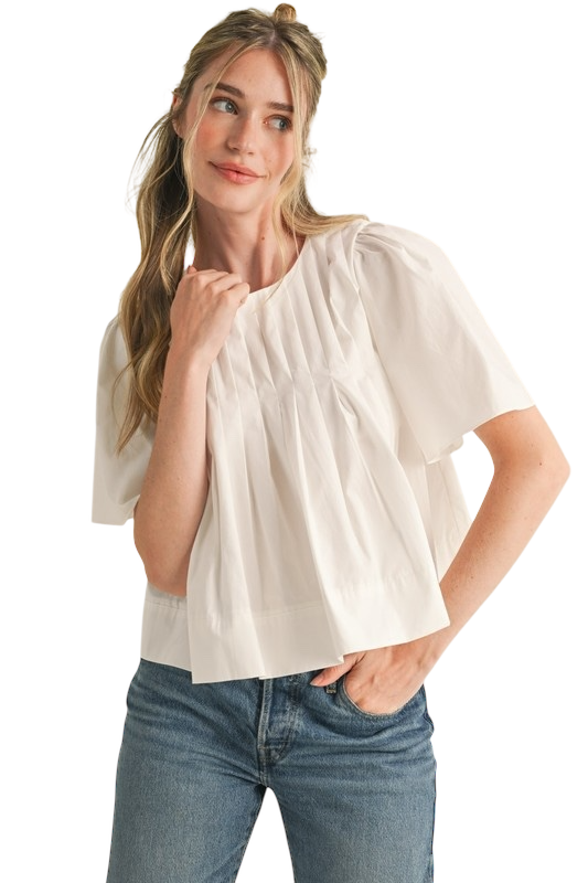 Pleated Short Sleeve Top - Three Colors!