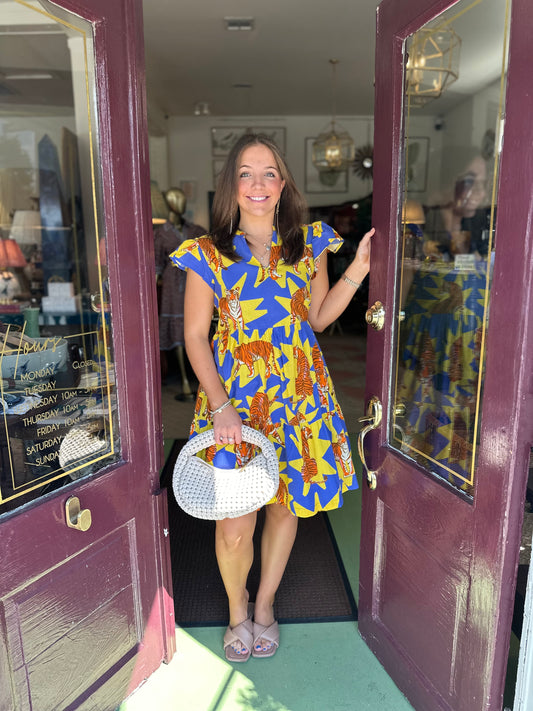 Jenny Flutter Sleeve Mini Dress -
Tiger Print