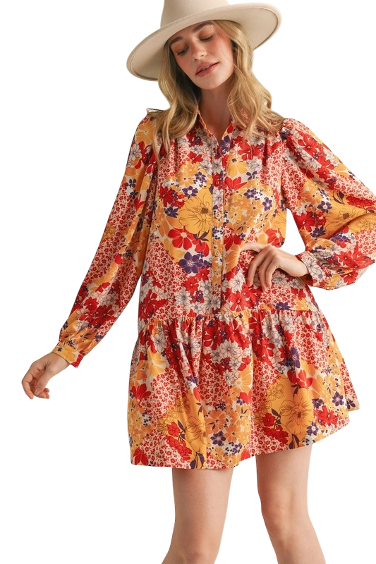 Floral Multicolor Drop Waist Mini