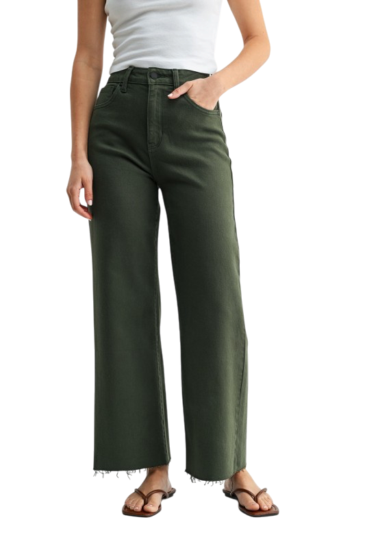 Scissor Cut Wide Leg Jean - Dark Olive