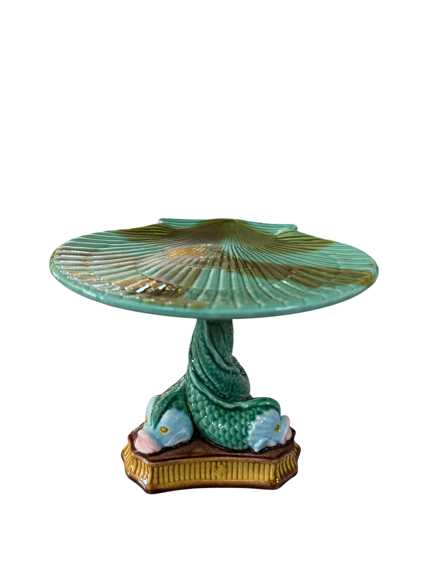 Majolica Dolphin Fish Pedestal Stand