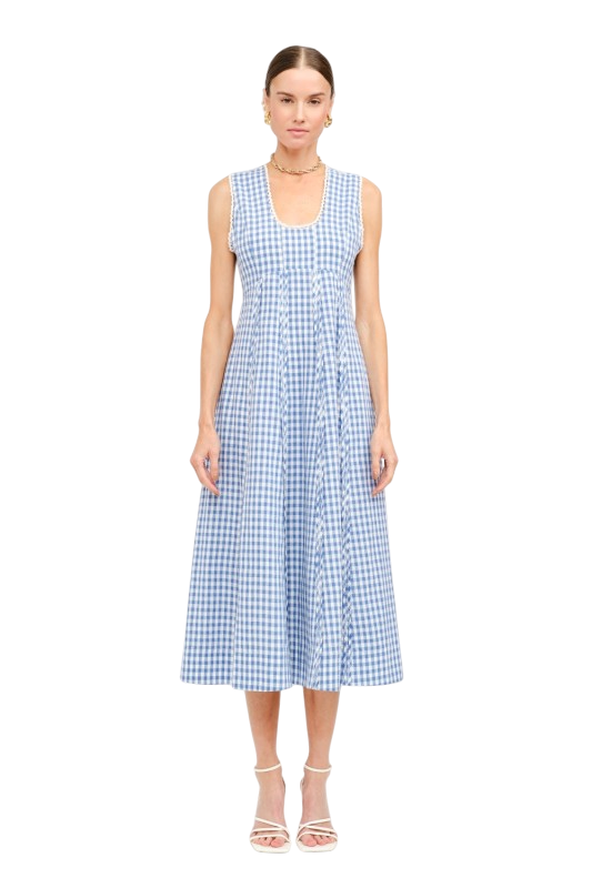 Scoop Neck Midi in Blue Gingham