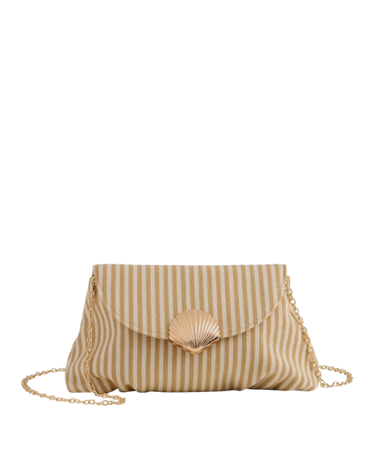 Stripe Shell Straw Clutch
