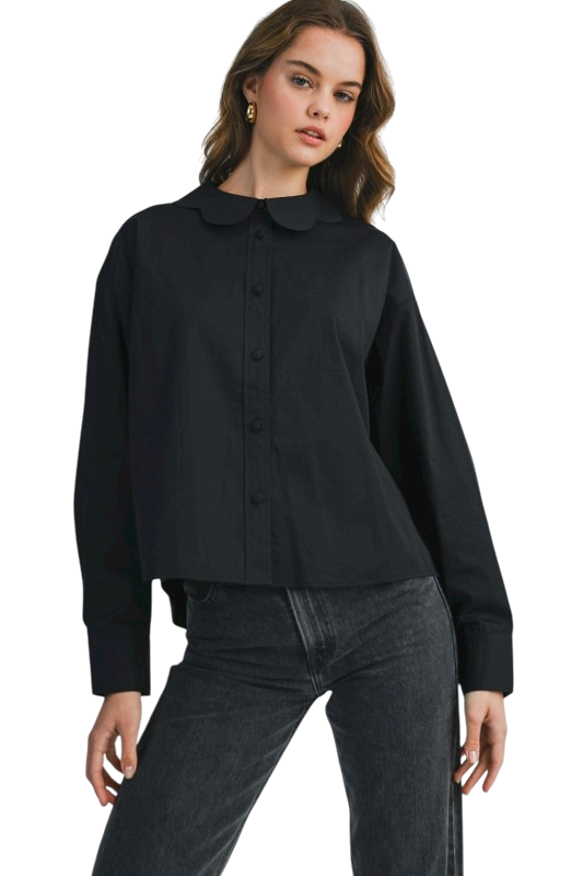 Scalloped Collar Button Up Shirt