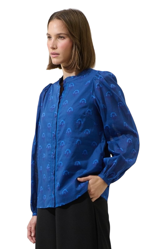 Blue Medallion Button Down Top