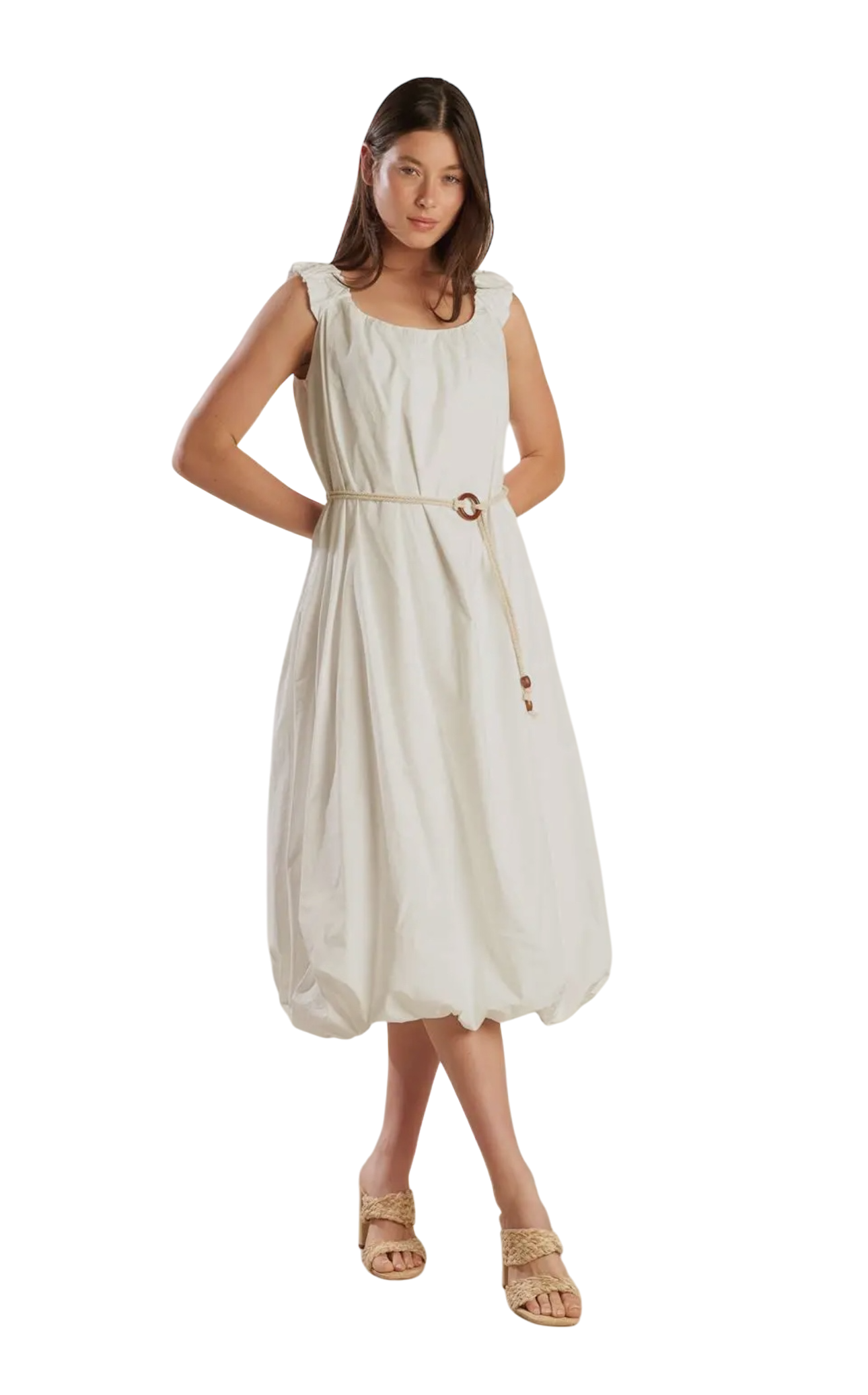 Boat Neck Bubble Hem Midi