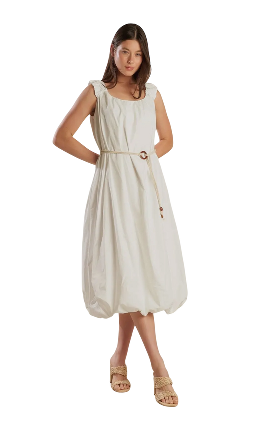 Boat Neck Bubble Hem Midi