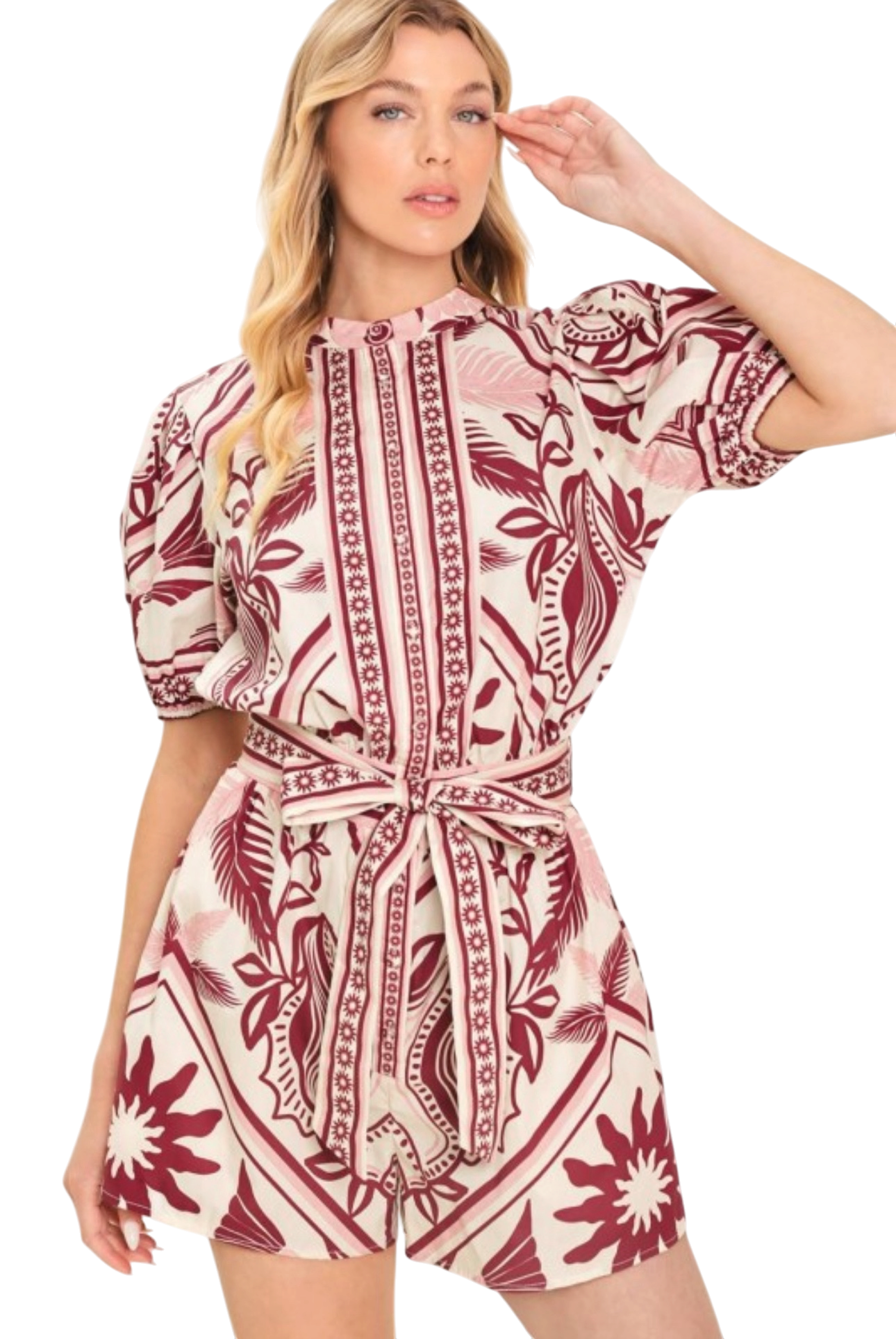 Burgundy Tropics Romper
