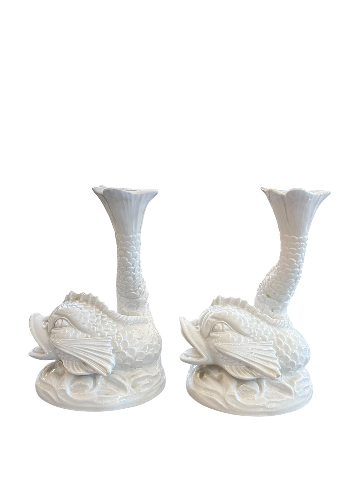 Vintage Porcelain Dolphin Candle Holder Pair
