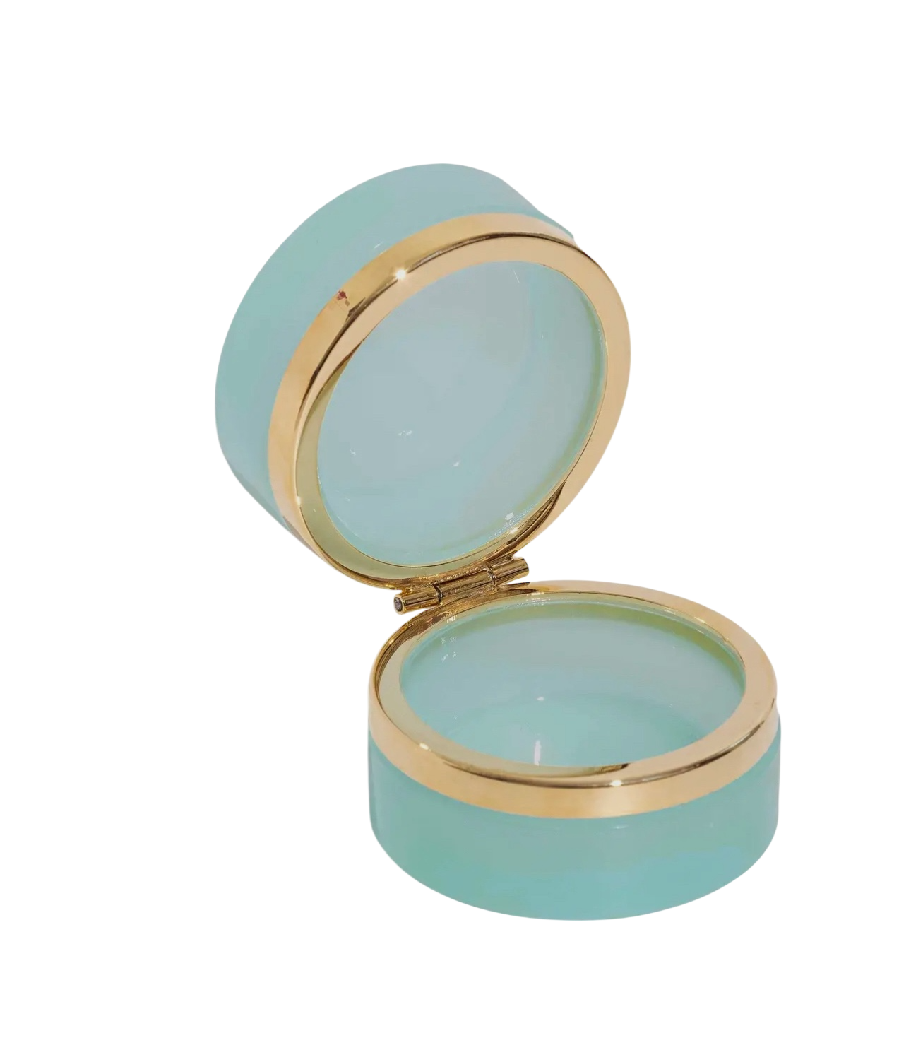 Small Round Aqua Opaline Glass Box