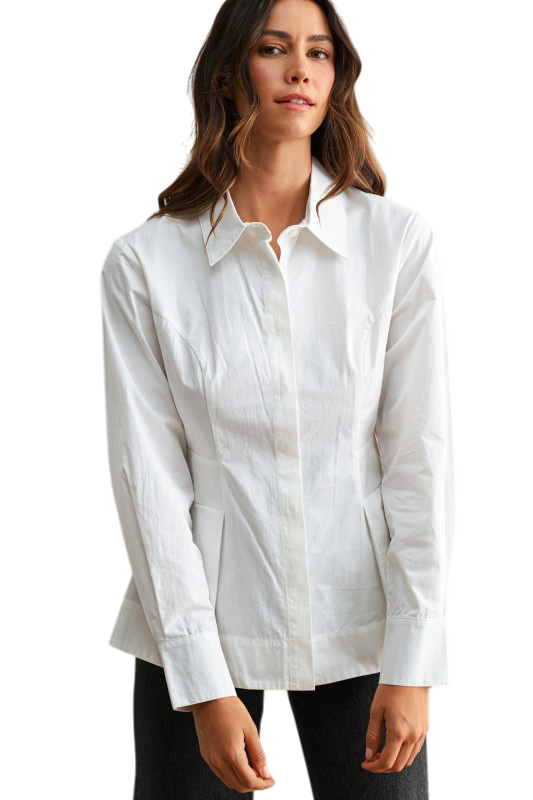Pleated Peplum Button Down Top