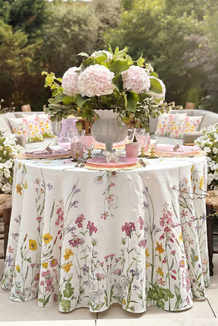 Our June Floral Linen Round Tablecloth