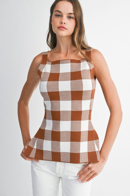 Gingham Plaid Knit Top