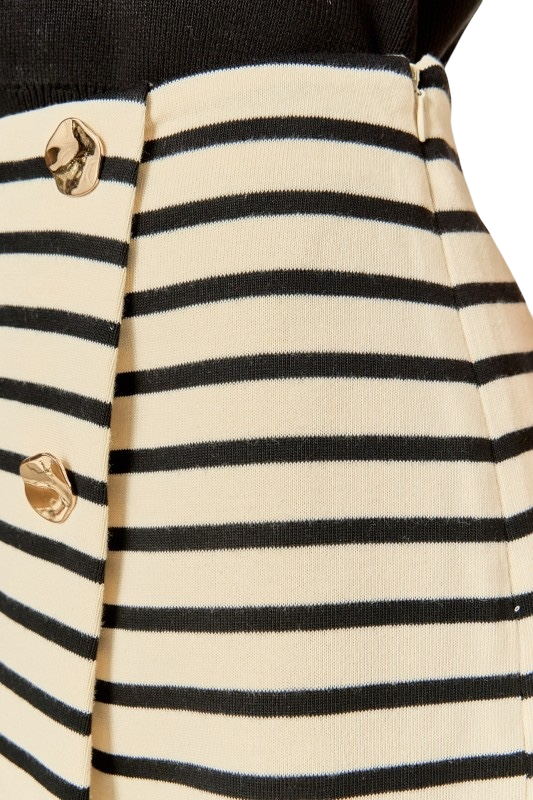 Striped Knit Skort With Button