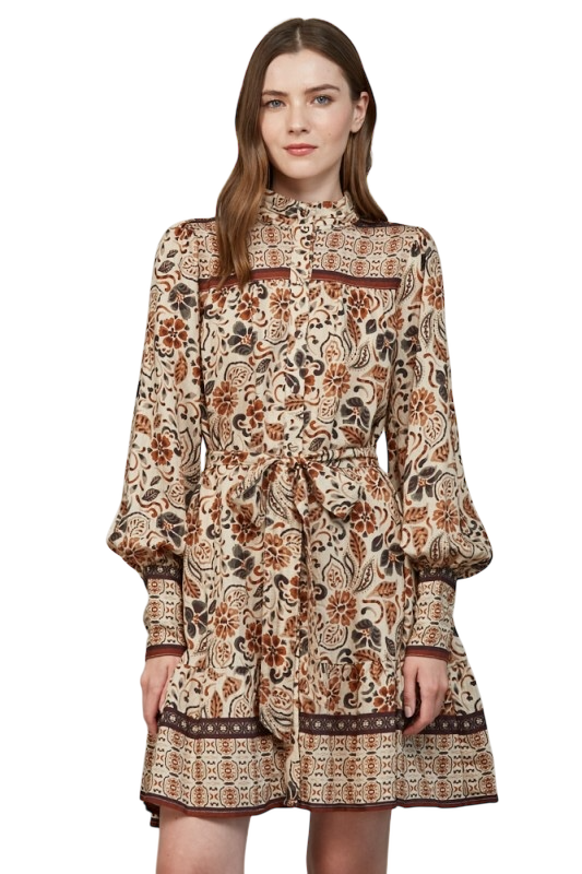 Tiered Mini Dress With Pintuck Neckband