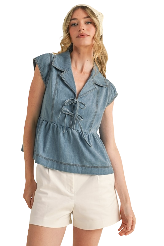 Collared Denim Top - Blue
