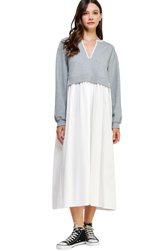 Mixed Media Poplin Midi