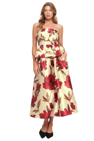 Autumn Leaves Jacquard Top and Skirt Set