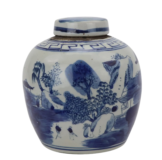 Blue and White Mini Jar Mountain Tree