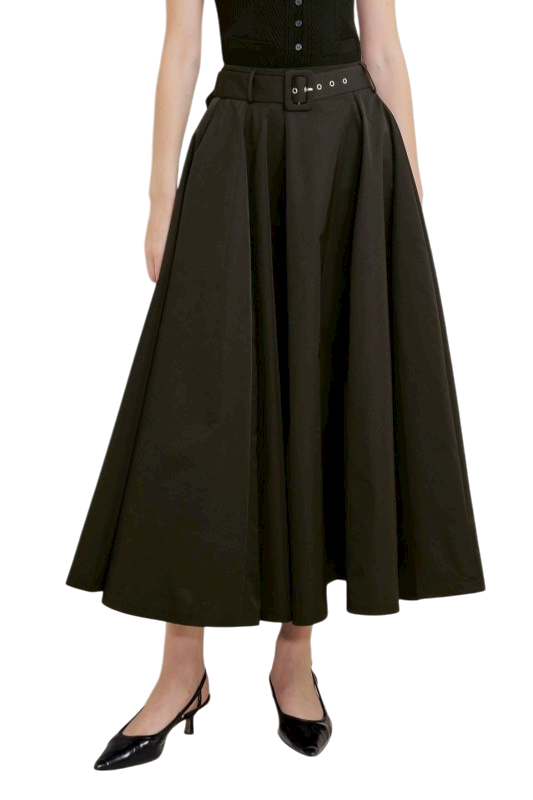 Belted Midi Skirt in Black