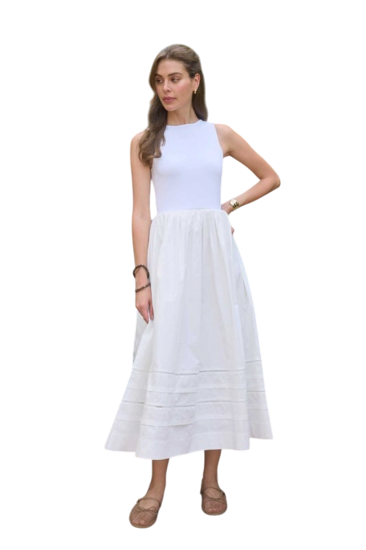 Sleeveless Mix Media Midi - Off White