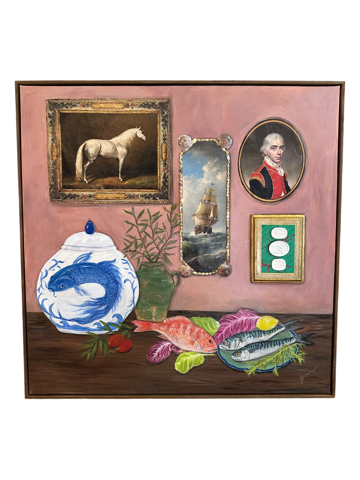 Jenn Leverett Art - Decoupage Still Life w/ Shell Encrusted Sail Boat