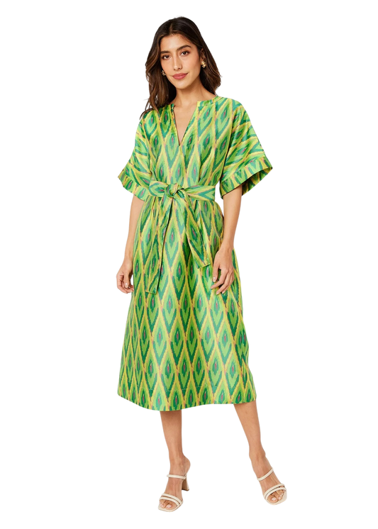 Evelyn Dress Lime Ikat Jacquard