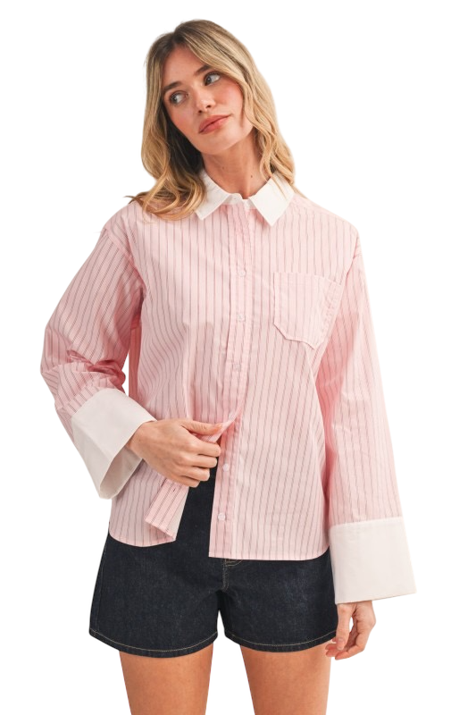 Pink Wide Cuff Button Down