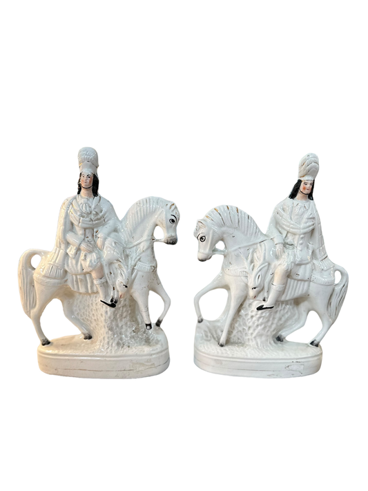 Pair of Antique English Staffordshire Horsemen
