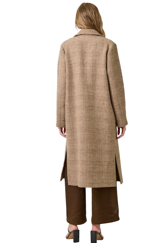 Houndstooth Plaid Long Coat