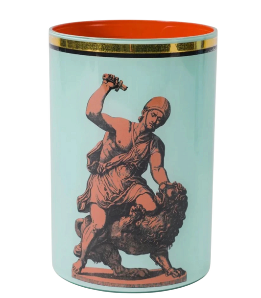 Roman Soldier & Lion Brush Pot