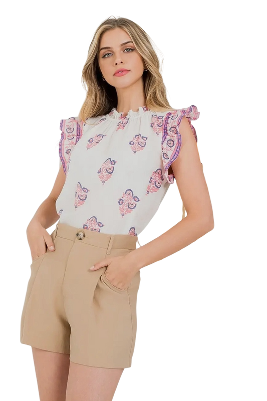 Flutter Sleeve Top in Lavender/Coral