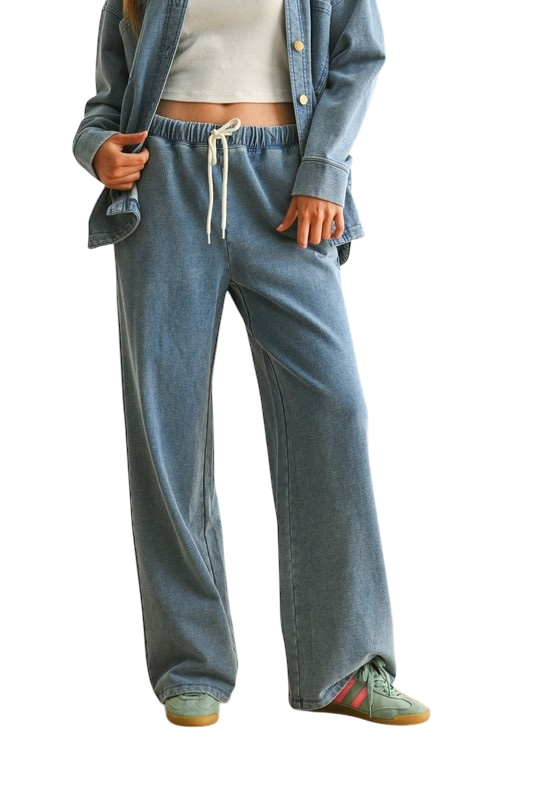 Washed Denim Drawstring Pants