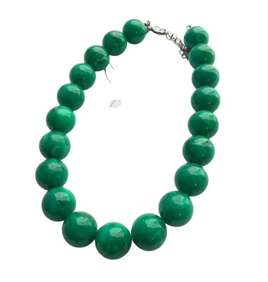 Emerald Green Marbled Jumbo Beaded Necklace