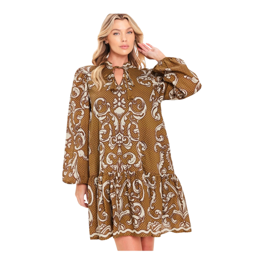 Brown Ikat Mini Dress