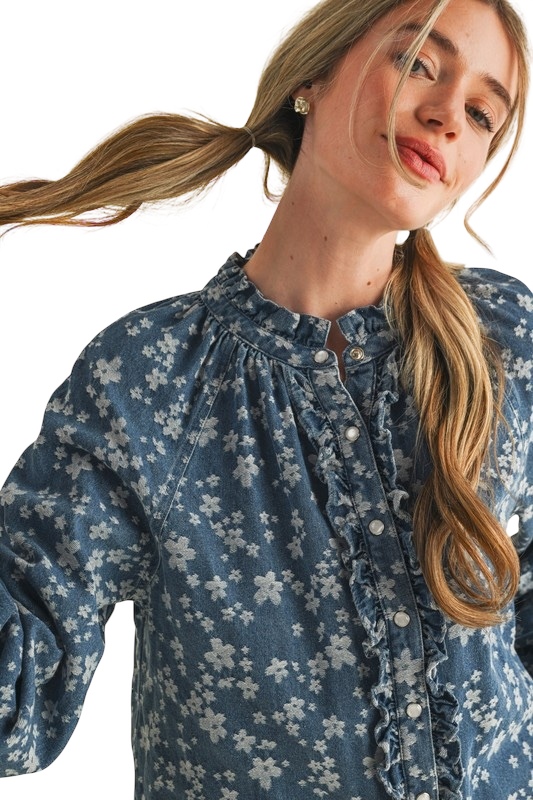 Floral Ruffle Button Down Top