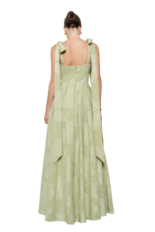 Tie Shoulder Floral Jacquard Maxi Dress