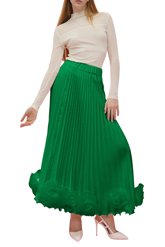 Green Pleated Midi Skirt