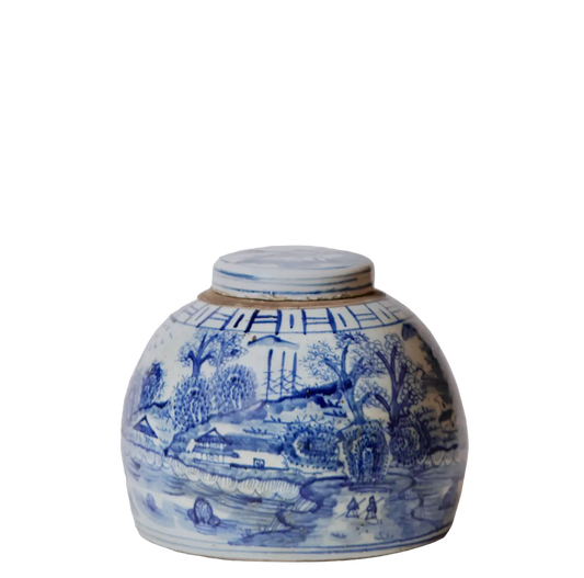 Blue & White Landscape Lidded Jar