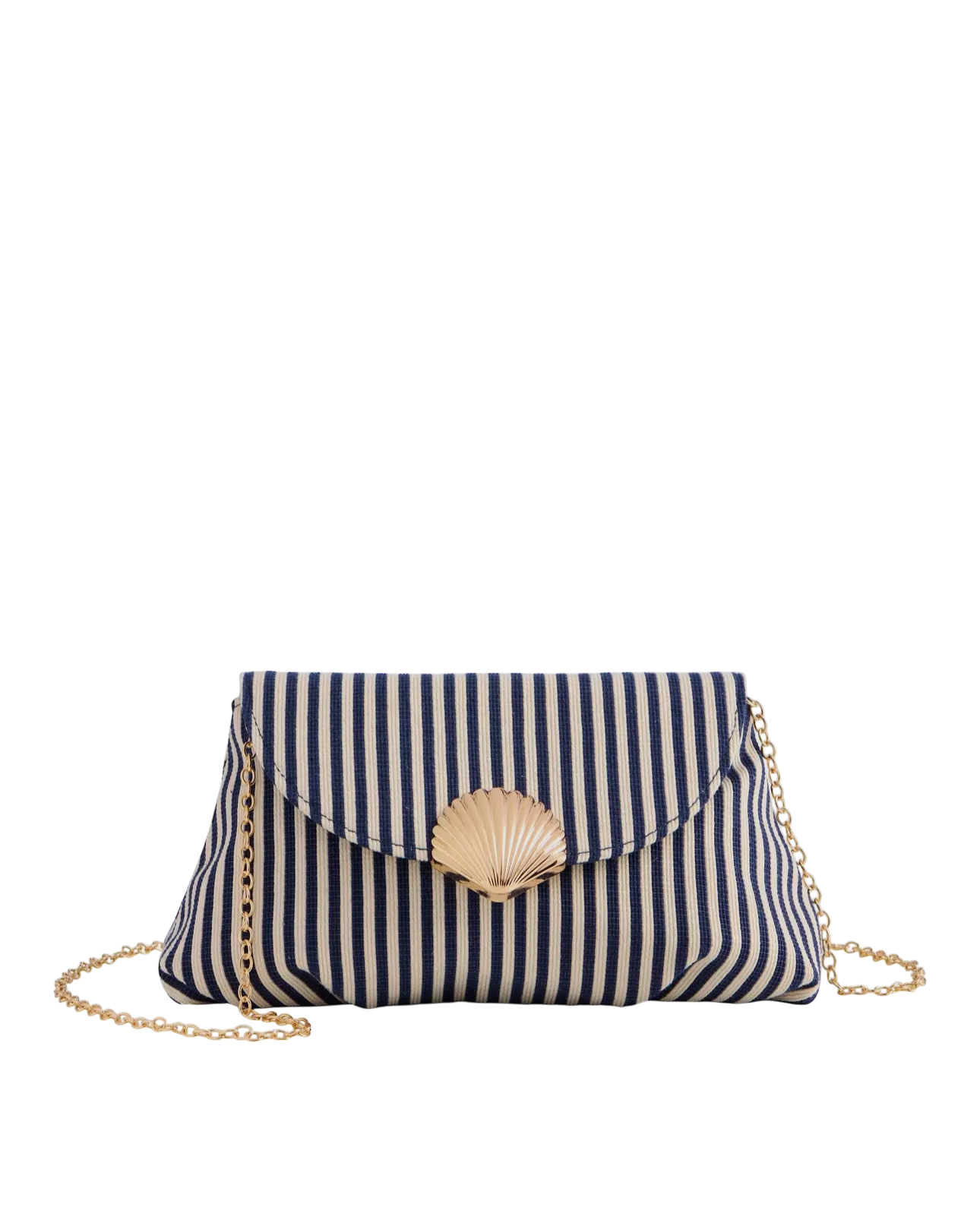 Stripe Shell Straw Clutch