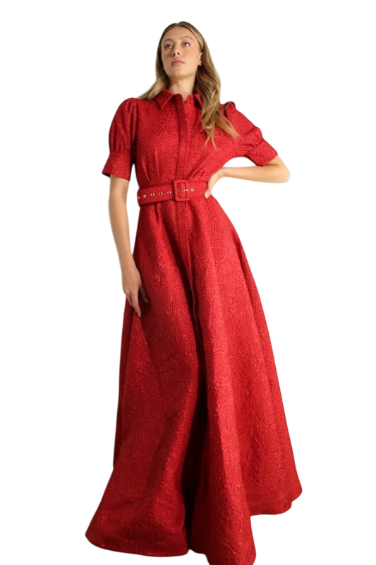Red Embossed Maxi Dress